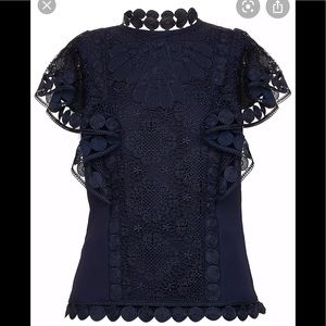 TED BAKER navy structured blouse with lace detail
